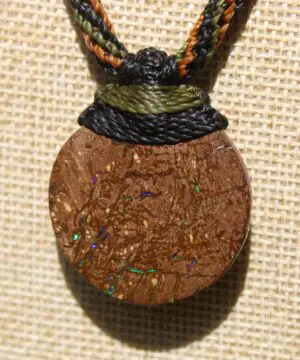 Australian matrix boulder opal necklace,Australian made handwoven tropical cord natural jewelry, Australian opal pendant, October birthstone