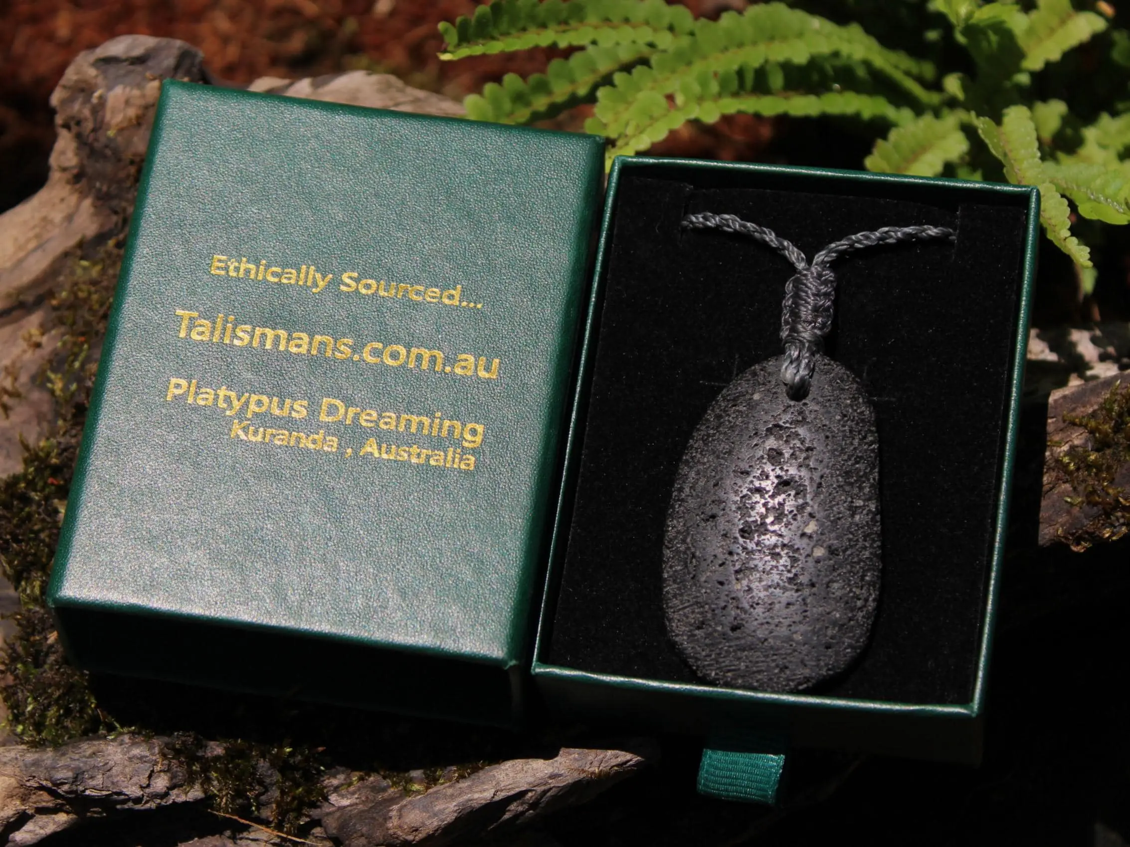 Lava Rock Necklace • Volcanic Stone Pendant • Grounding Crystal Talisman • Australian Handmade jewelry, handwoven tropical wax cord