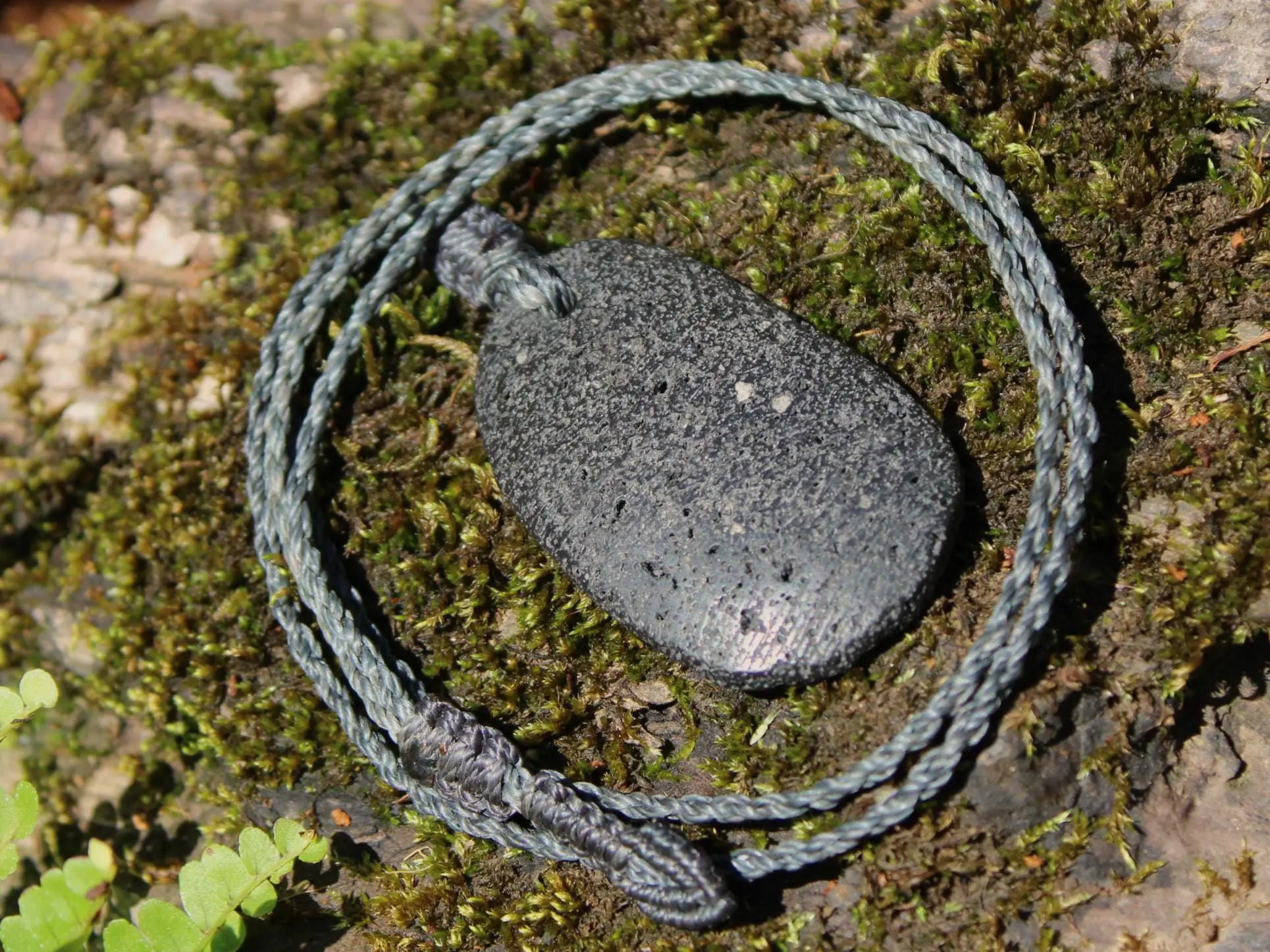 Lava Rock Necklace • Volcanic Stone Pendant • Grounding Crystal Talisman • Australian Handmade jewelry, handwoven tropical wax cord