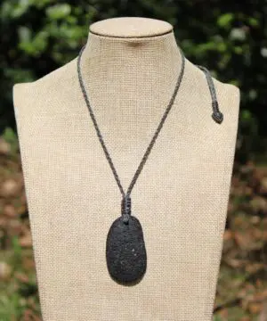 Lava Rock Necklace • Volcanic Stone Pendant • Grounding Crystal Talisman • Australian Handmade jewelry, handwoven tropical wax cord