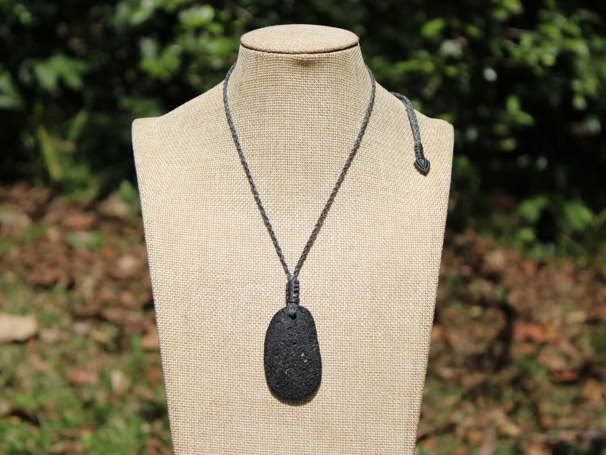 Lava Rock Necklace • Volcanic Stone Pendant • Grounding Crystal Talisman • Australian Handmade jewelry, handwoven tropical wax cord