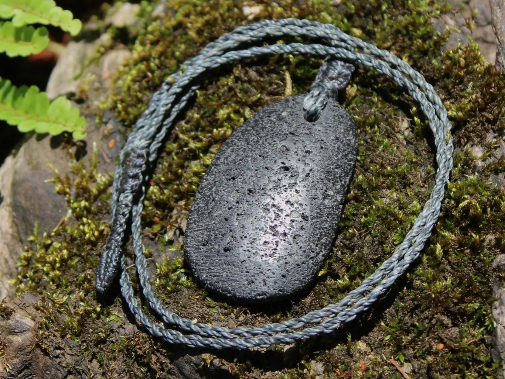 Lava Rock Necklace • Volcanic Stone Pendant • Grounding Crystal Talisman • Australian Handmade jewelry, handwoven tropical wax cord