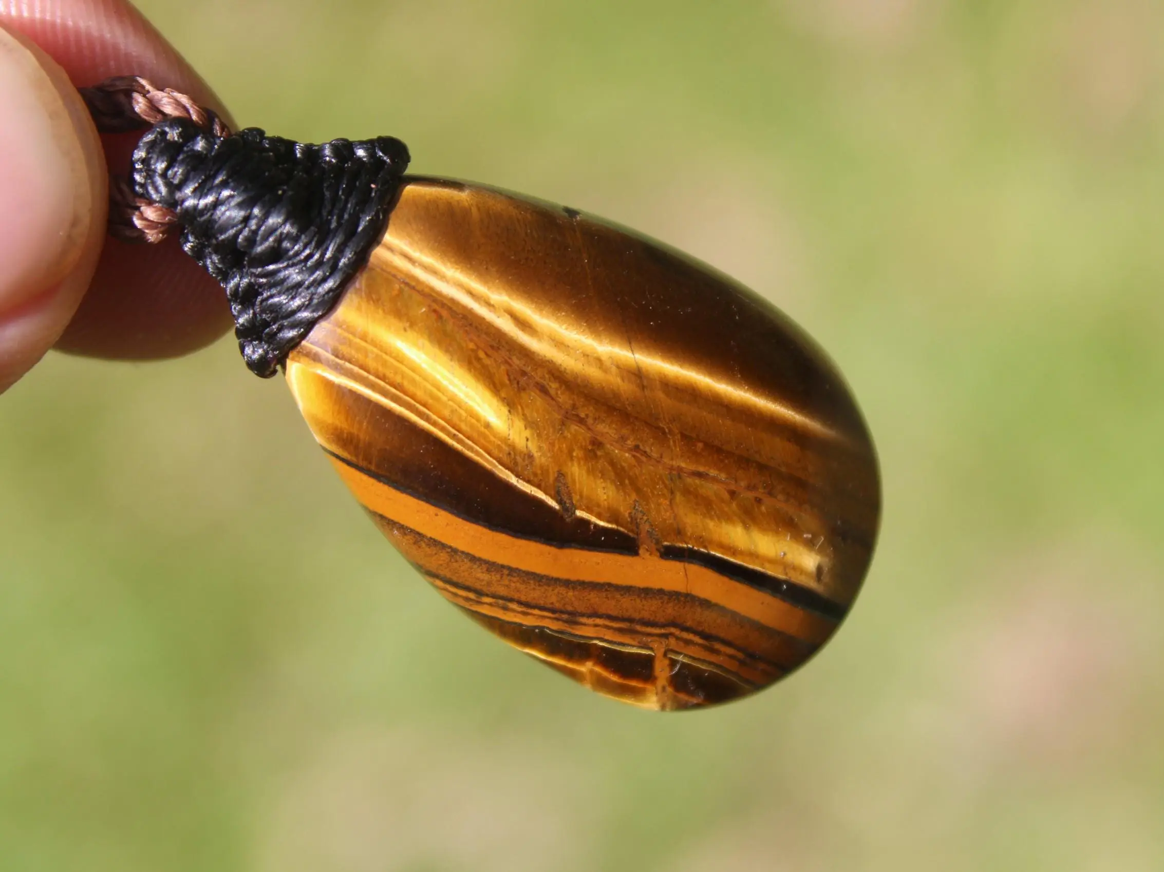 Australian Tiger Eye Pendant Necklace, Golden Tigereye, Australian made macrame cord healing jewellery, brown stone