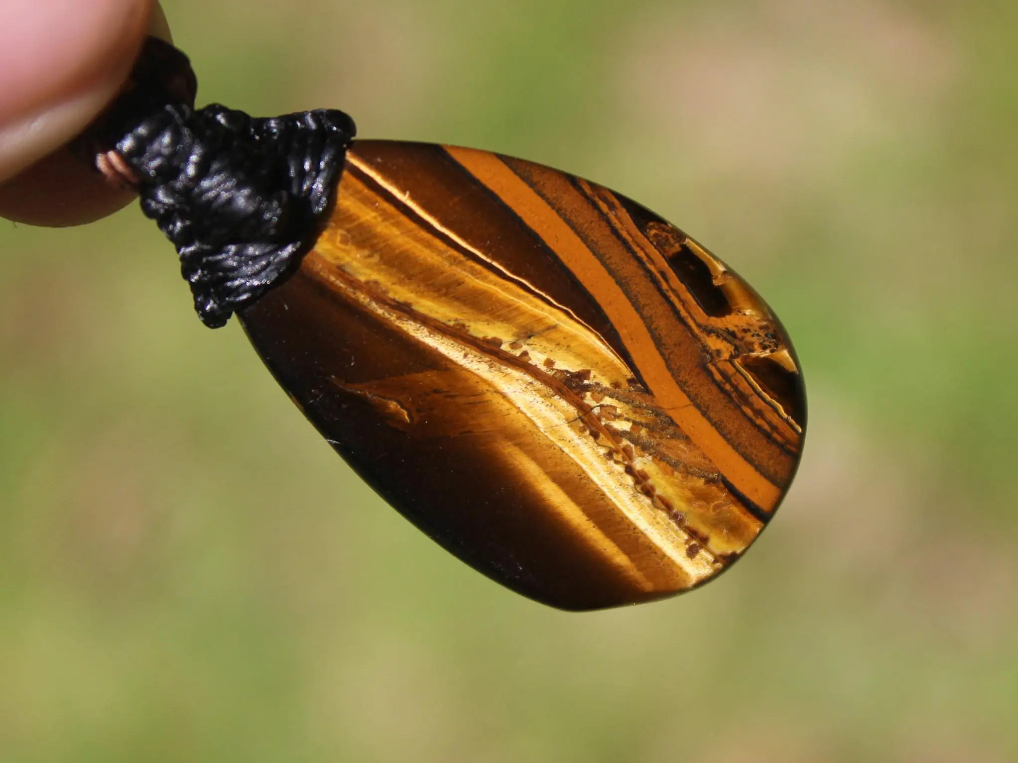 Australian Tiger Eye Pendant Necklace, Golden Tigereye, Australian made macrame cord healing jewellery, brown stone