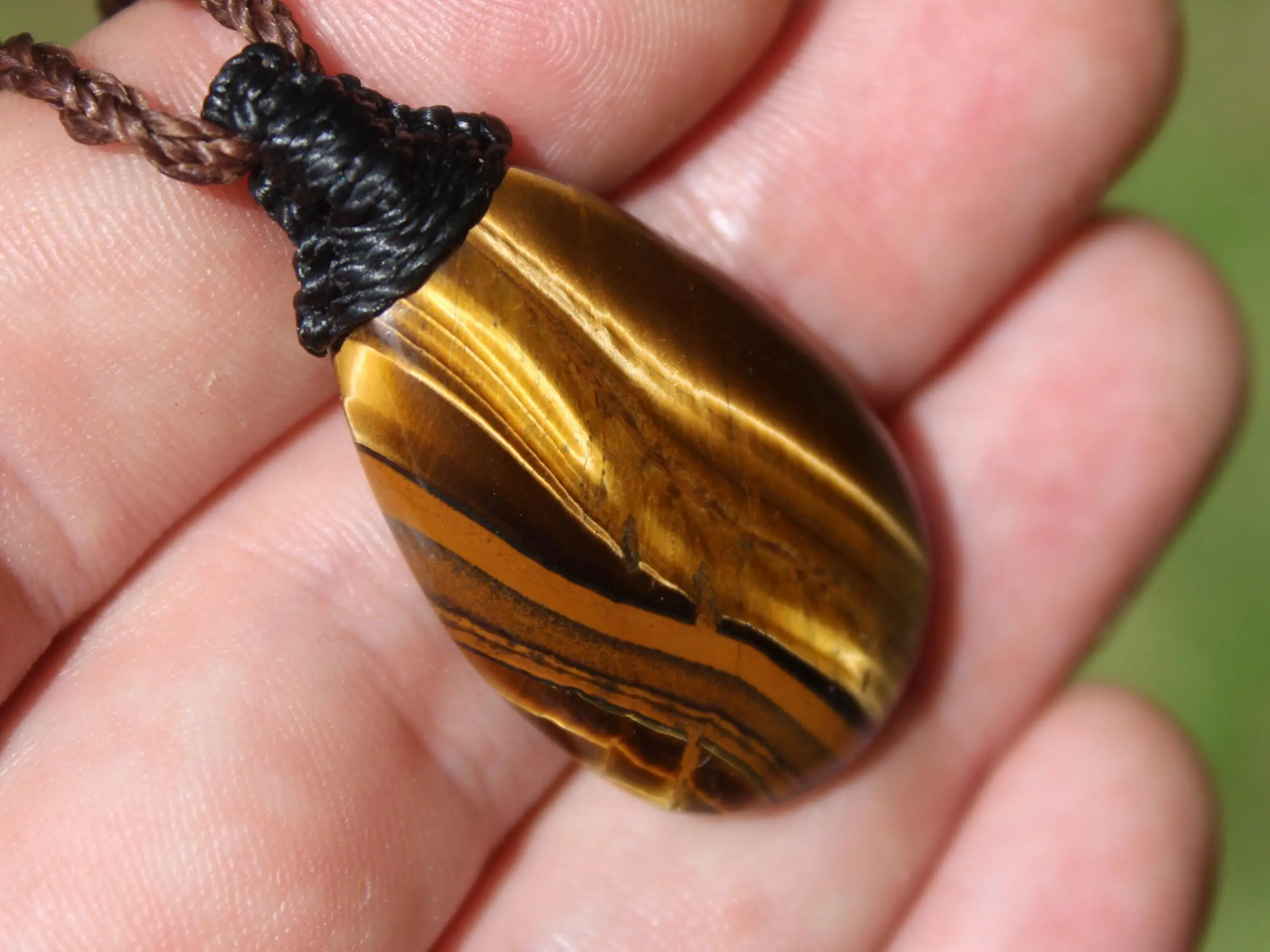 Australian Tiger Eye Pendant Necklace, Golden Tigereye, Australian made macrame cord healing jewellery, brown stone