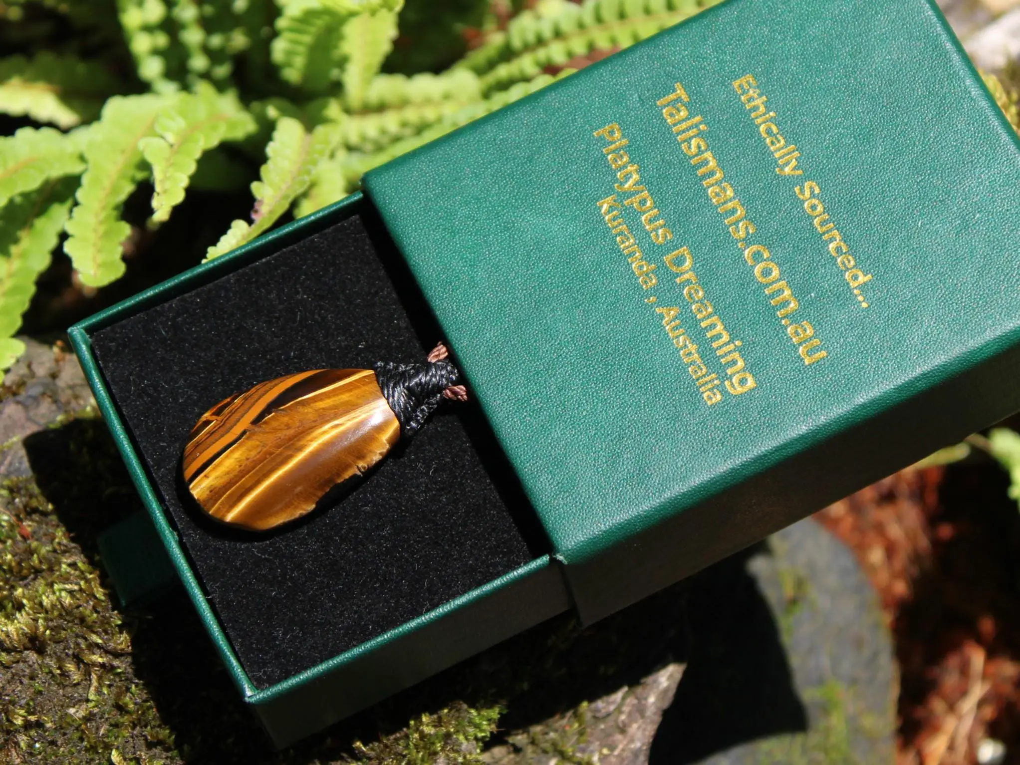 Australian Tiger Eye Pendant Necklace, Golden Tigereye, Australian made macrame cord healing jewellery, brown stone
