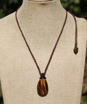 Australian Tiger Eye Pendant Necklace, Golden Tigereye, Australian made macrame cord healing jewellery, brown stone