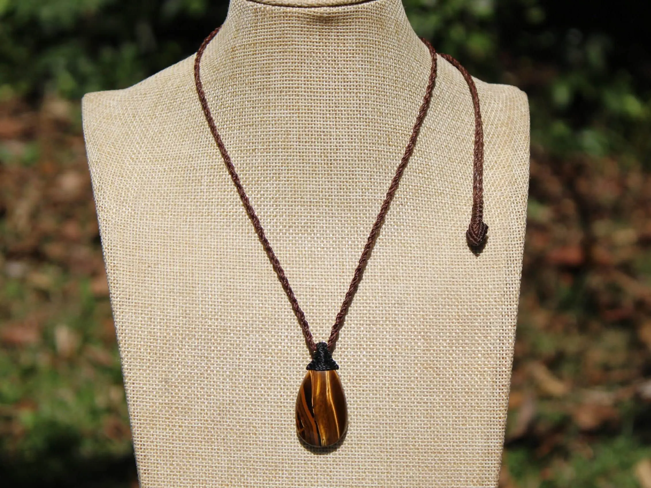 Australian Tiger Eye Pendant Necklace, Golden Tigereye, Australian made macrame cord healing jewellery, brown stone