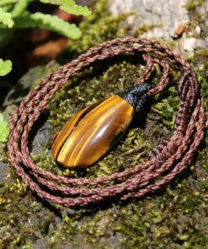 Australian Tiger Eye Pendant Necklace, Golden Tigereye, Australian made macrame cord healing jewellery, brown stone