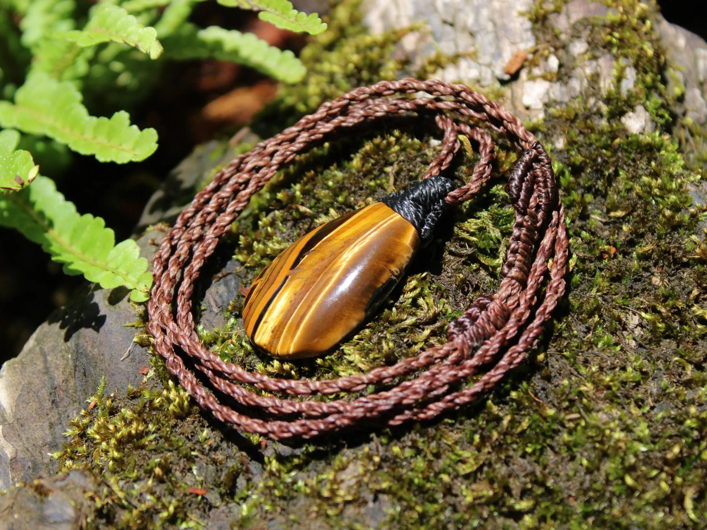 Australian Tiger Eye Pendant Necklace, Golden Tigereye, Australian made macrame cord healing jewellery, brown stone