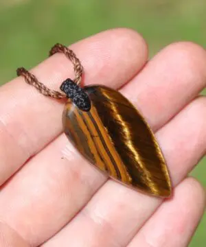 Australian MARA MAMBA Tiger Eye Pendant Necklace, Golden Tigereye, Australian made macrame cord healing jewellery, brown stone