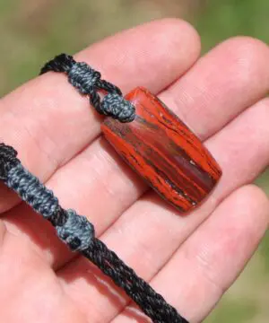 Australian Red Snakeskin Jasper Pendant ,Australian Macrame cord Crystal Necklace, healing crystal pendant, surfer summer pendant jewelry