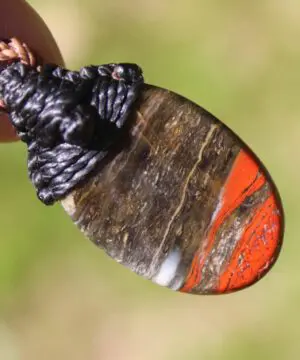 Australian Red Snakeskin Jasper Pendant ,Australian HANDMADE handwoven tropical cord, healing crystal pendant, surfer summer pendant jewelry