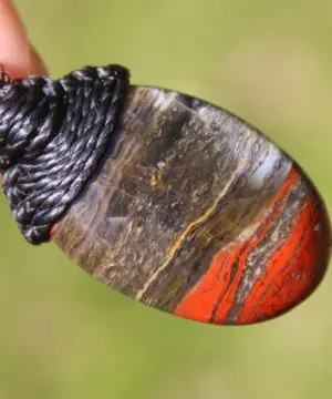 Australian Red Snakeskin Jasper Pendant ,Australian HANDMADE handwoven tropical cord, healing crystal pendant, surfer summer pendant jewelry