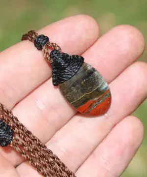 Australian Red Snakeskin Jasper Pendant ,Australian HANDMADE handwoven tropical cord, healing crystal pendant, surfer summer pendant jewelry