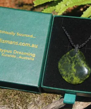 Australian Atlantisite Necklace • Tasmanian Stichtite Serpentine Pendant • Australian Handmade Talisman, Australian handwoven tropical cord