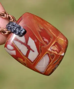 Australian Noreena Jasper Necklace • Red Stone Tribal Pendant • Handwoven Tropical Cord • May Birthstone Healing Jewelry
