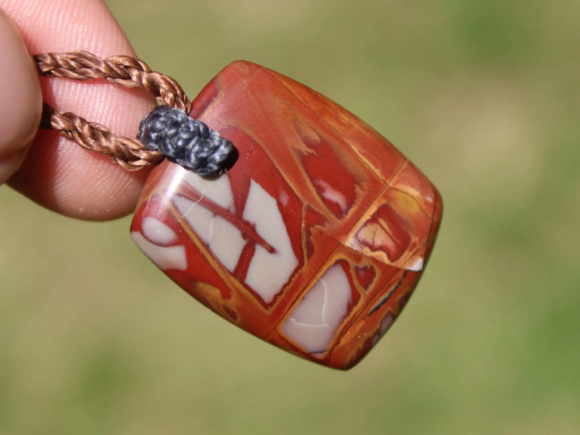 Australian Noreena Jasper Necklace • Red Stone Tribal Pendant • Handwoven Tropical Cord • May Birthstone Healing Jewelry