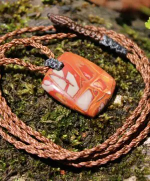 Australian Noreena Jasper Necklace • Red Stone Tribal Pendant • Handwoven Tropical Cord • May Birthstone Healing Jewelry
