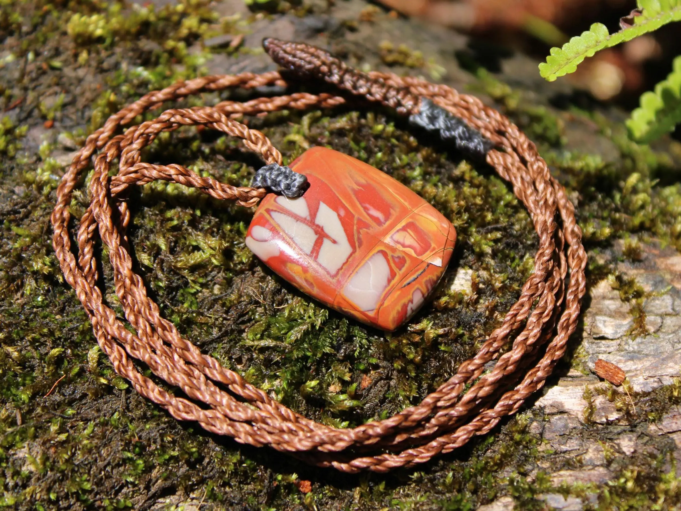Australian Noreena Jasper Necklace • Red Stone Tribal Pendant • Handwoven Tropical Cord • May Birthstone Healing Jewelry