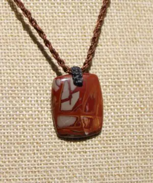 Australian Noreena Jasper Necklace • Red Stone Tribal Pendant • Handwoven Tropical Cord • May Birthstone Healing Jewelry