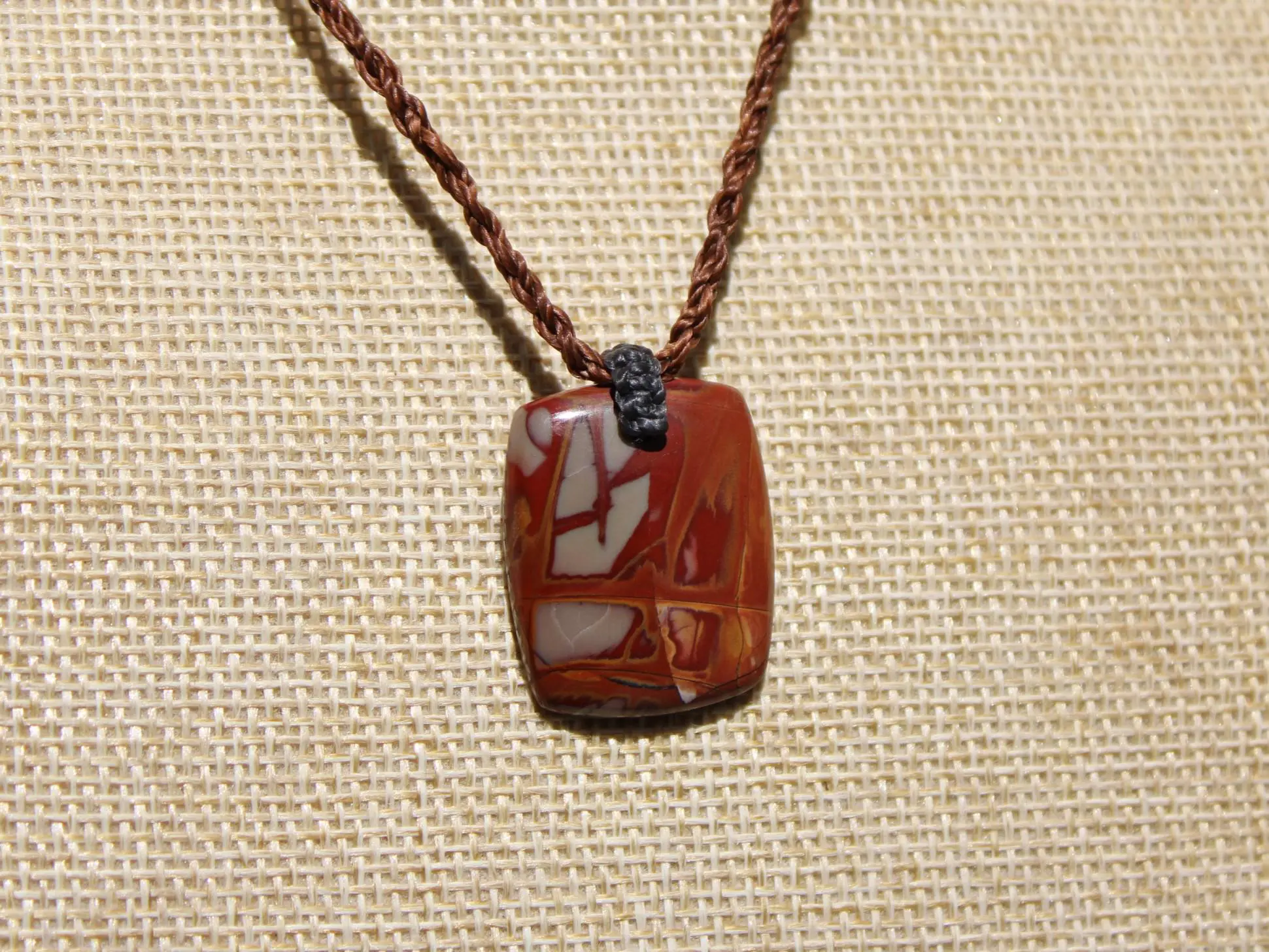 Australian Noreena Jasper Necklace • Red Stone Tribal Pendant • Handwoven Tropical Cord • May Birthstone Healing Jewelry