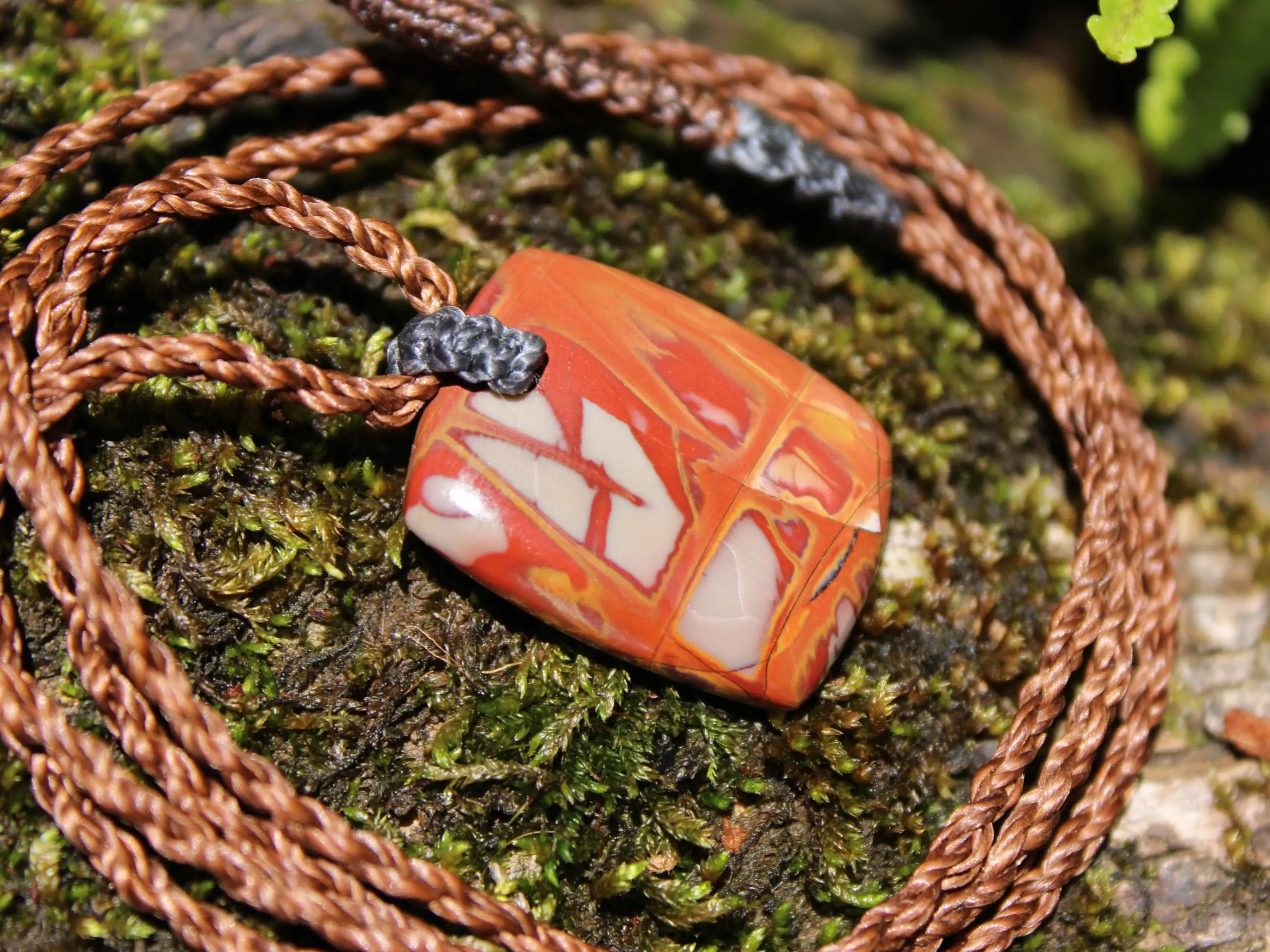 Australian Noreena Jasper Necklace • Red Stone Tribal Pendant • Handwoven Tropical Cord • May Birthstone Healing Jewelry