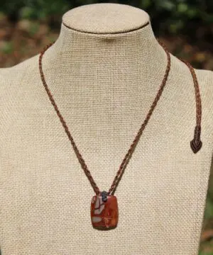 Australian Noreena Jasper Necklace • Red Stone Tribal Pendant • Handwoven Tropical Cord • May Birthstone Healing Jewelry