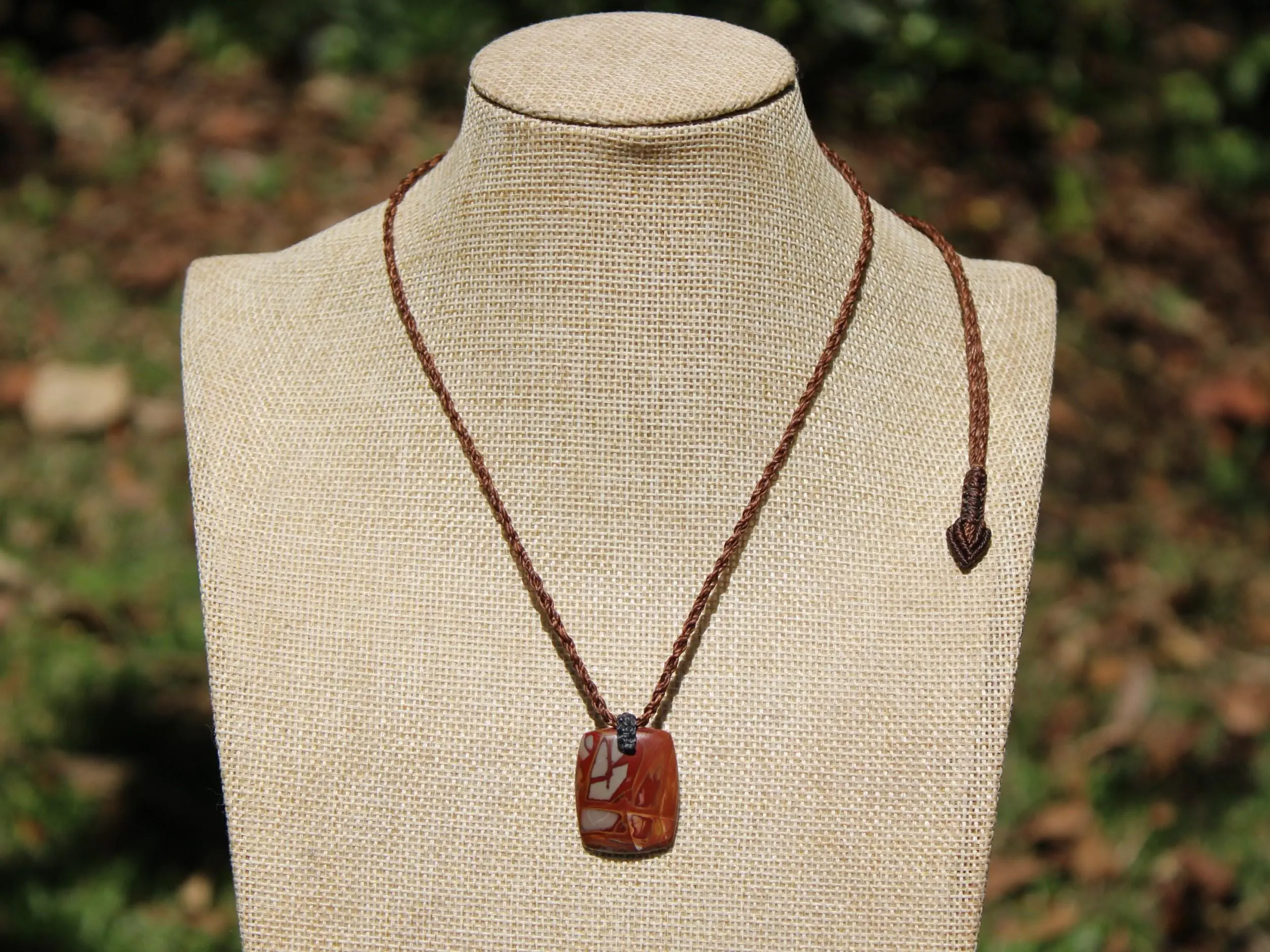 Australian Noreena Jasper Necklace • Red Stone Tribal Pendant • Handwoven Tropical Cord • May Birthstone Healing Jewelry