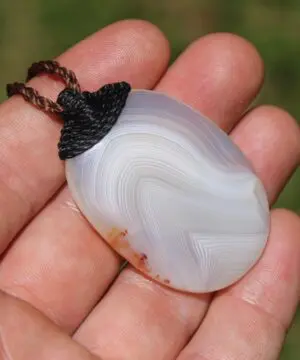Australian Lace Agate Necklace • Agate Creek Pendant • Tribal Healing Crystal Talisman • Handwoven Tropical Cord