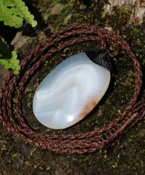 Australian Lace Agate Necklace • Agate Creek Pendant • Tribal Healing Crystal Talisman • Handwoven Tropical Cord