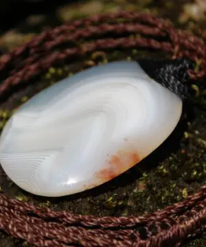 Australian Lace Agate Necklace • Agate Creek Pendant • Tribal Healing Crystal Talisman • Handwoven Tropical Cord