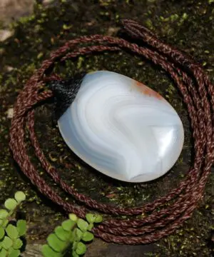 Australian Lace Agate Necklace • Agate Creek Pendant • Tribal Healing Crystal Talisman • Handwoven Tropical Cord