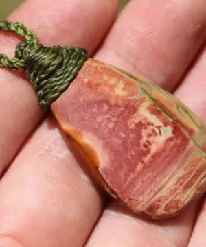 Australian Oyster Jasper Necklace • Tasmanian Jasper Pendant • Tribal Healing Crystal Talisman • Handwoven Tropical Cord