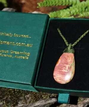 Australian Oyster Jasper Necklace • Tasmanian Jasper Pendant • Tribal Healing Crystal Talisman • Handwoven Tropical Cord