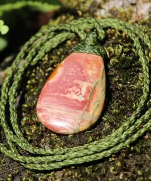 Australian Oyster Jasper Necklace • Tasmanian Jasper Pendant • Tribal Healing Crystal Talisman • Handwoven Tropical Cord