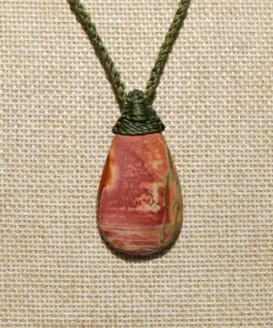 Australian Oyster Jasper Necklace • Tasmanian Jasper Pendant • Tribal Healing Crystal Talisman • Handwoven Tropical Cord