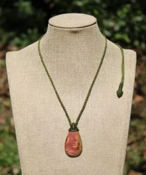 Australian Oyster Jasper Necklace • Tasmanian Jasper Pendant • Tribal Healing Crystal Talisman • Handwoven Tropical Cord