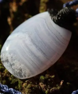 Australian Blue Lace Agate Necklace • Agate Creek Pendant • Tribal Healing Crystal Talisman • Handwoven Tropical Cord