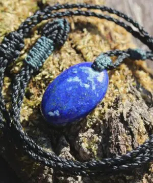 Elven Lapis Luzuli Macrame Necklace, Pyrite Pendant, Blue Stone Pendant,Australian made Macrame Cord Healing Crystal Jewelry, Christmas gift