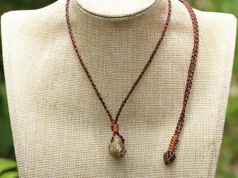 Authentic Apatite Pendant, Yellow Apatite Necklace, Raw crystal jewelry, Tribal Australian Made macrame cord, Ethical Healing Crystal