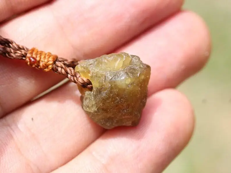 Authentic Apatite Pendant, Yellow Apatite Necklace, Raw crystal jewelry, Tribal Australian Made macrame cord, Ethical Healing Crystal