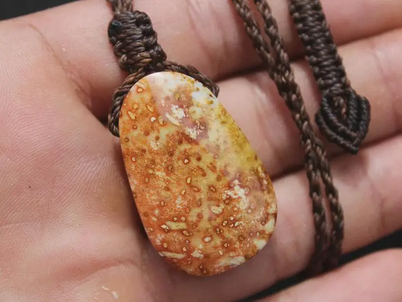 Elven Petrify Palmwood Pendant, Petrified Fossil Palm Necklace, Healing Jewelry, Australian made Macrame Cord, Elf cosplay