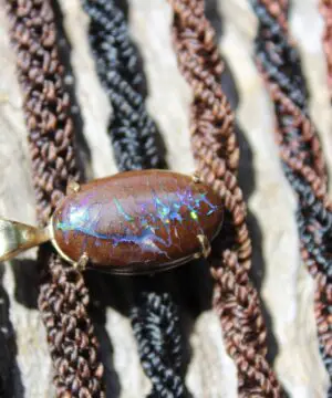 OPAL, 9K GOLD OPAL Pendant Necklace,Matrix Boulder Opal,Australian Opal Jewelry,Shibari Macrame Cord,October Birthstone Larp