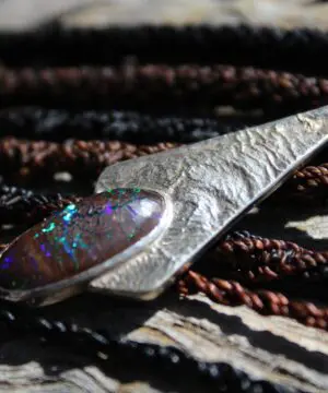 AUTHENTIC REAL OPAL Pendant Necklace,Australian Matrix Boulder Opal,Australian Opal Jewelry,Shibari Macrame Cord,October Birthstone Elf larp