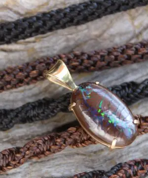 OPAL, 9K GOLD OPAL Pendant Necklace,Matrix Boulder Opal,Australian Opal Jewelry,Shibari Macrame Cord,October Birthstone Larp