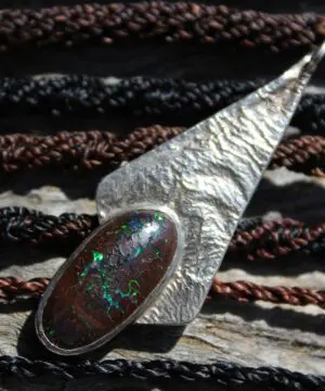 AUTHENTIC REAL OPAL Pendant Necklace,Australian Matrix Boulder Opal,Australian Opal Jewelry,Shibari Macrame Cord,October Birthstone Elf larp