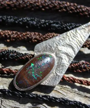 AUTHENTIC REAL OPAL Pendant Necklace,Australian Matrix Boulder Opal,Australian Opal Jewelry,Shibari Macrame Cord,October Birthstone Elf larp