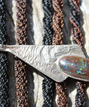 AUTHENTIC REAL OPAL Pendant Necklace,Australian Matrix Boulder Opal,Australian Opal Jewelry,Shibari Macrame Cord,October Birthstone Elf larp