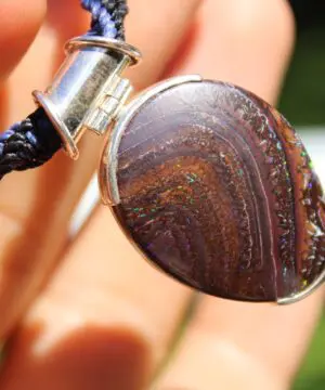 Matrix Koroit BOULDER Opal Pendant Necklace,Australian Fire Opal Jewelry,Sterling Silver Necklace,Macrame Cord, Elven Jewelry